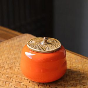 Boite à thé céramique design fruit kaki