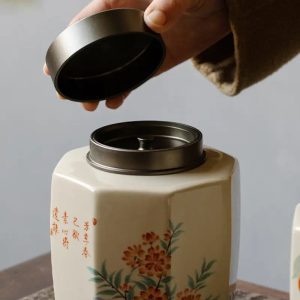 Céramique 1000ml Boite à Thé avec Design Floral Élégant