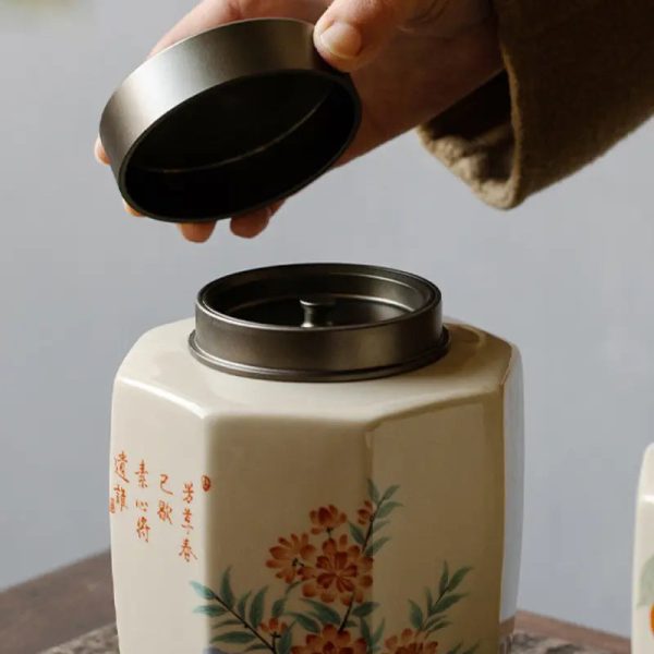 Céramique 1000ml Boite à Thé avec Design Floral Élégant