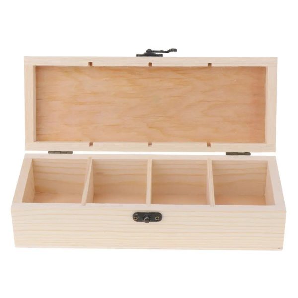 Boite à Thé en Bois avec 4 Compartiments de Rangement