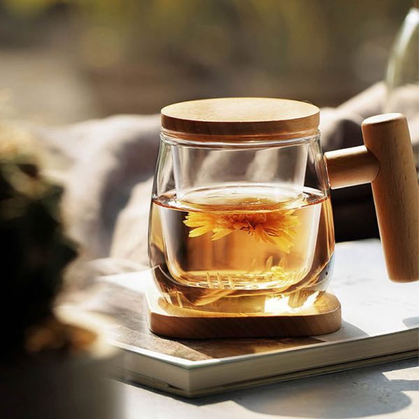 Mug à thé infuseur en verre et bois 300ml