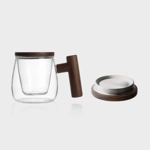 Tasse à thé en bois et verre 300ml, design élégant