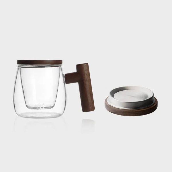 Tasse à thé en bois et verre 300ml, design élégant