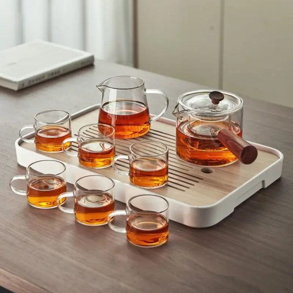 Ensemble de thé en verre, plateau inclus, design raffiné