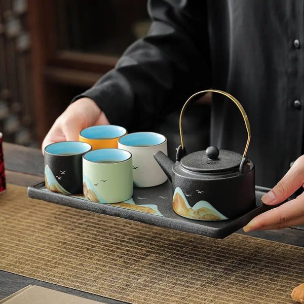 Théière et tasses Japonaises Montagnes Sacrées
