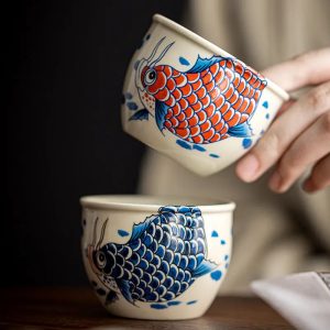 Tasse à Thé Porcelaine Motif Carpe 120ml