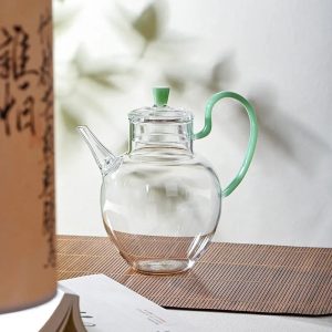 Théière en verre 600ml avec anse colorée