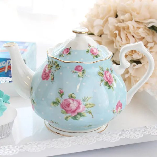 Théière Anglaise Bleue en Porcelaine 1L à Points