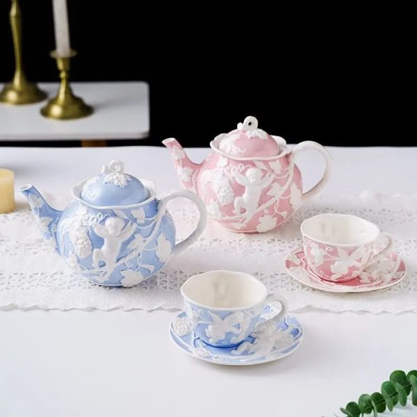 Théière Anglaise en Porcelaine Bleue et Rose 1L