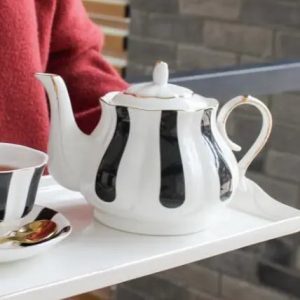 Théière en porcelaine avec bandes noires, capacité 860ML