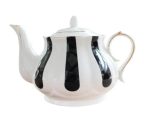 Théière anglaise en porcelaine, design élégant avec bandes noires