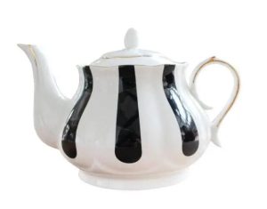 Théière anglaise en porcelaine, design élégant avec bandes noires