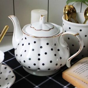 Théière en porcelaine noire à pois, capacité 860ML