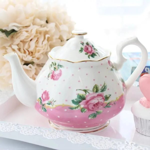 Théière en porcelaine rose et blanche 1L