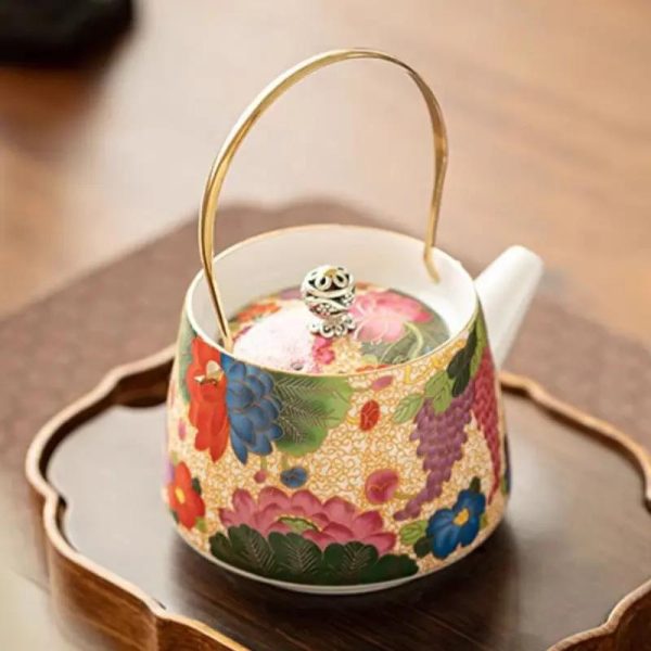 Théière 180ml, style japonais en céramique dorée