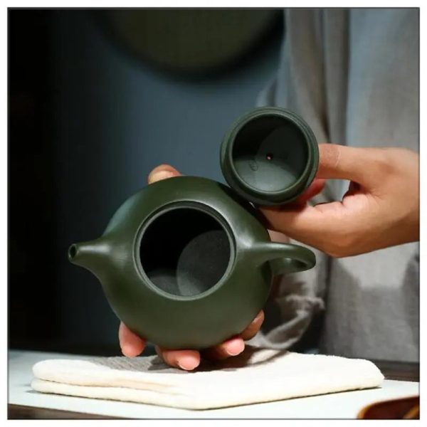 Théière en argile plate, couleur verte, 200ML