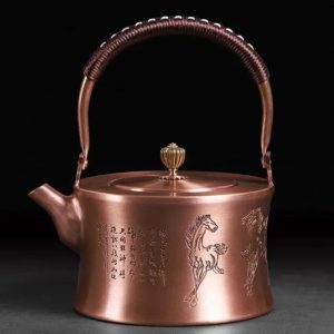 Théière Chinoise en Cuivre 1L avec motifs de chevaux
