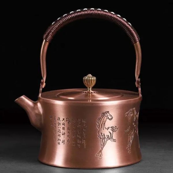 Théière Chinoise en Cuivre 1L avec motifs de chevaux