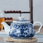 Théière en porcelaine blanche et bleue à fleurs, 200ML