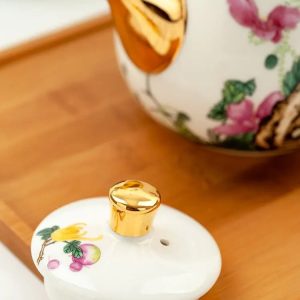 Théière en porcelaine blanche avec décor doré, 450ML