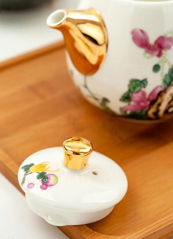 Théière en porcelaine blanche avec décor doré, 450ML