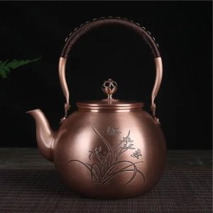 Théière Chinoise Ronde en Cuivre 1.5L avec motifs de papillons