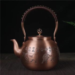 Théière en cuivre ronde Taureaux 1.5L