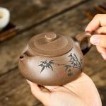 Théière en argile marron motif bambou, 230ML