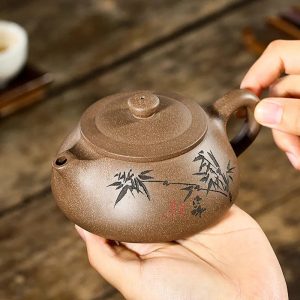 Théière en argile marron motif bambou, 230ML