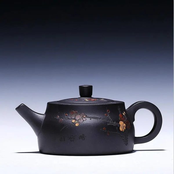 Théière Chinoise Yixing Noire à Fleurs 200ML