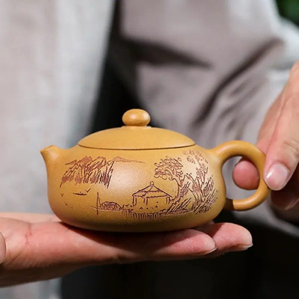 Théière Yixing en argile avec motif paysage, capacité 190ML