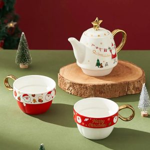 Théière décorative Père Noël en céramique rouge