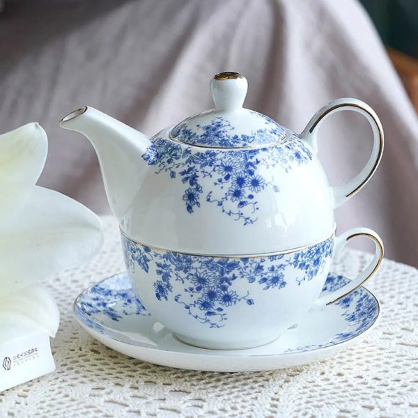 Accessoire de thé en porcelaine motif bleu floral