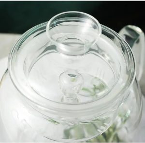 Théière en verre élégante, capacité 1.4L, design pratique