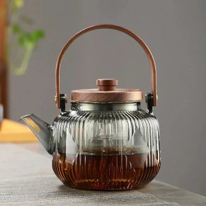 Théière en verre design bois 800ml