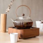 Théière 900ML en verre, anse en bois naturelle