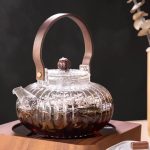 Accessoire de thé, théière en verre 900ML avec anse en bois