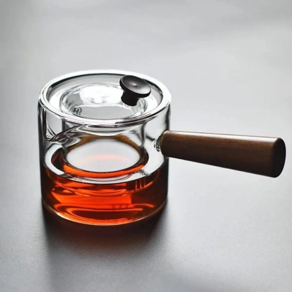Théière en verre et bois 500ML, élégante et pratique