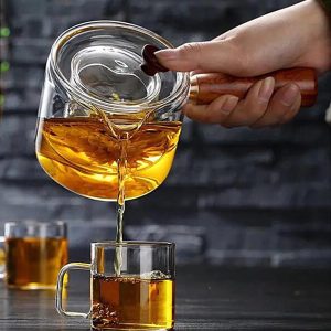 Théière en verre 500ML, design moderne en bois naturel