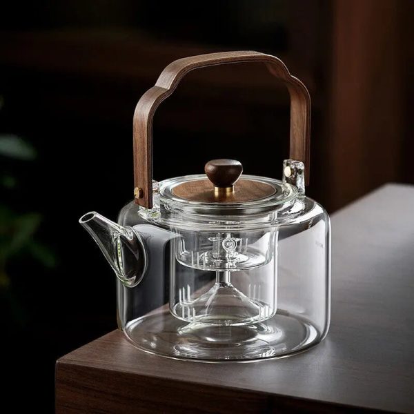 Théière Chinoise en Verre Premium 1.3L avec Anse en Bois