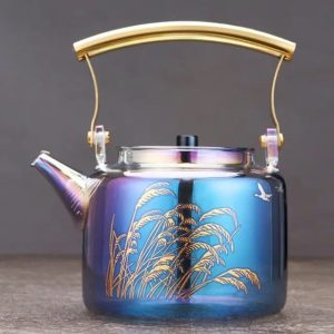 Théière en verre coloré 1L avec motif blés