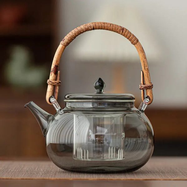 Théière en verre, design coloré et arrondi