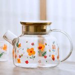 Théière en verre 1.7L au design fleuri sophistiqué
