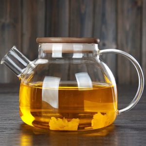 Théière en verre avec couvercle en bambou