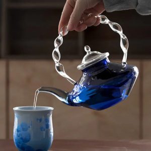 Théière en verre bleue 800ML pour infusion élégante