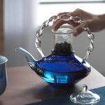 Théière design en verre, capacité de 800ML, couleur bleue