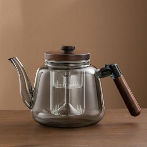 Théière en verre design bois de noyer 1L