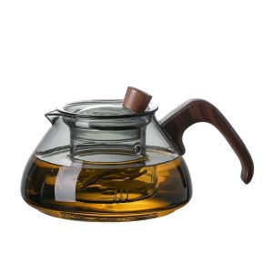 Théière moderne en verre 600ML et bois