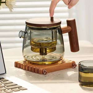 Théière en verre et bois avec infuseur 400ml