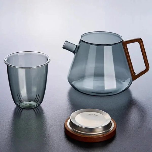 Théière moderne en verre et bois, capacité de 700ml